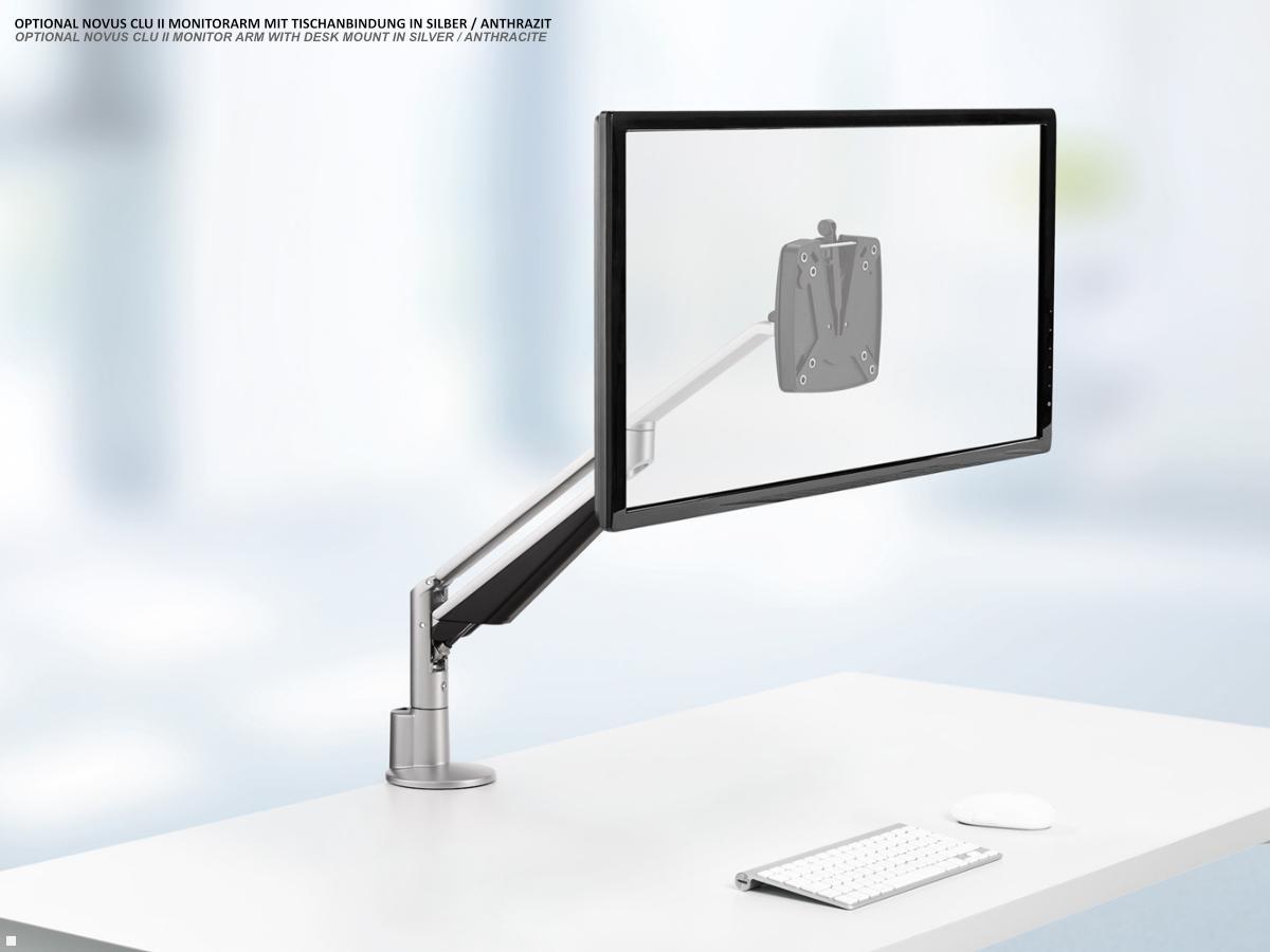 Novus Clu II Monitorarm ohne Befestigung, schwarz (990+2008+000) mit Bildschirm Novus Clu II Monitorarm ohne Befestigung, schwarz (990+2008+000) mit Bildschirm