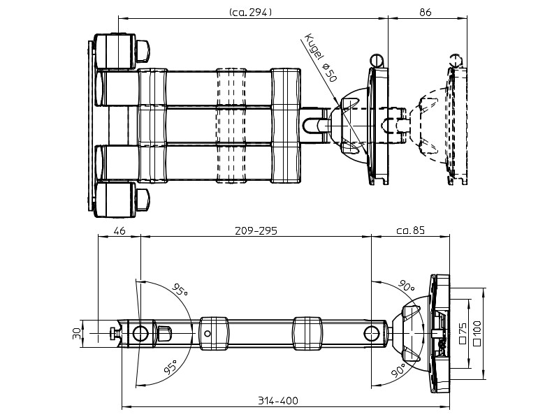 Novus TSS Teleskoparm III Maße 220+0260+000 Novus TSS Teleskoparm III Maße 220+0260+000