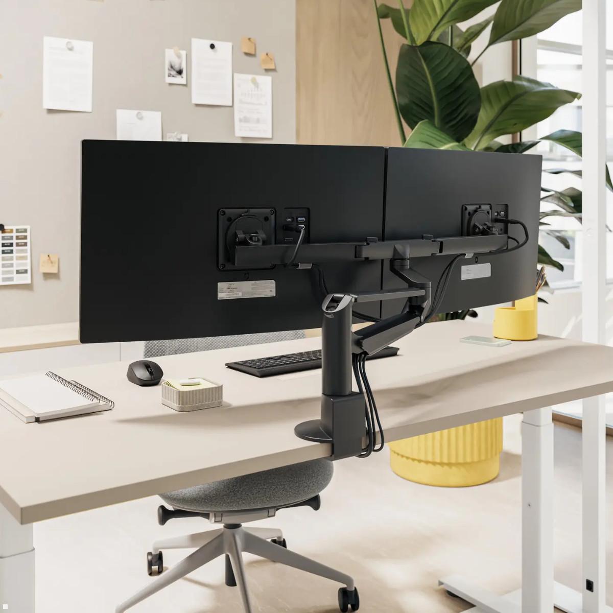 Novus Clu Plus X2 Monitorhalter für 2 Monitore ohne Befestigung (992+2108+000), schwarz, ergonomische Monitor Tischhalterung