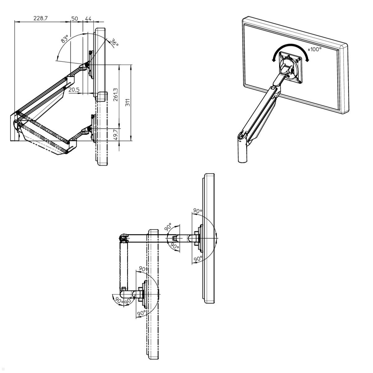 Novus Clu Duo Monitorhalterung ohne Befestigung (990+4109+000), silber, 2 Monitore nebeneinander QuickRelease