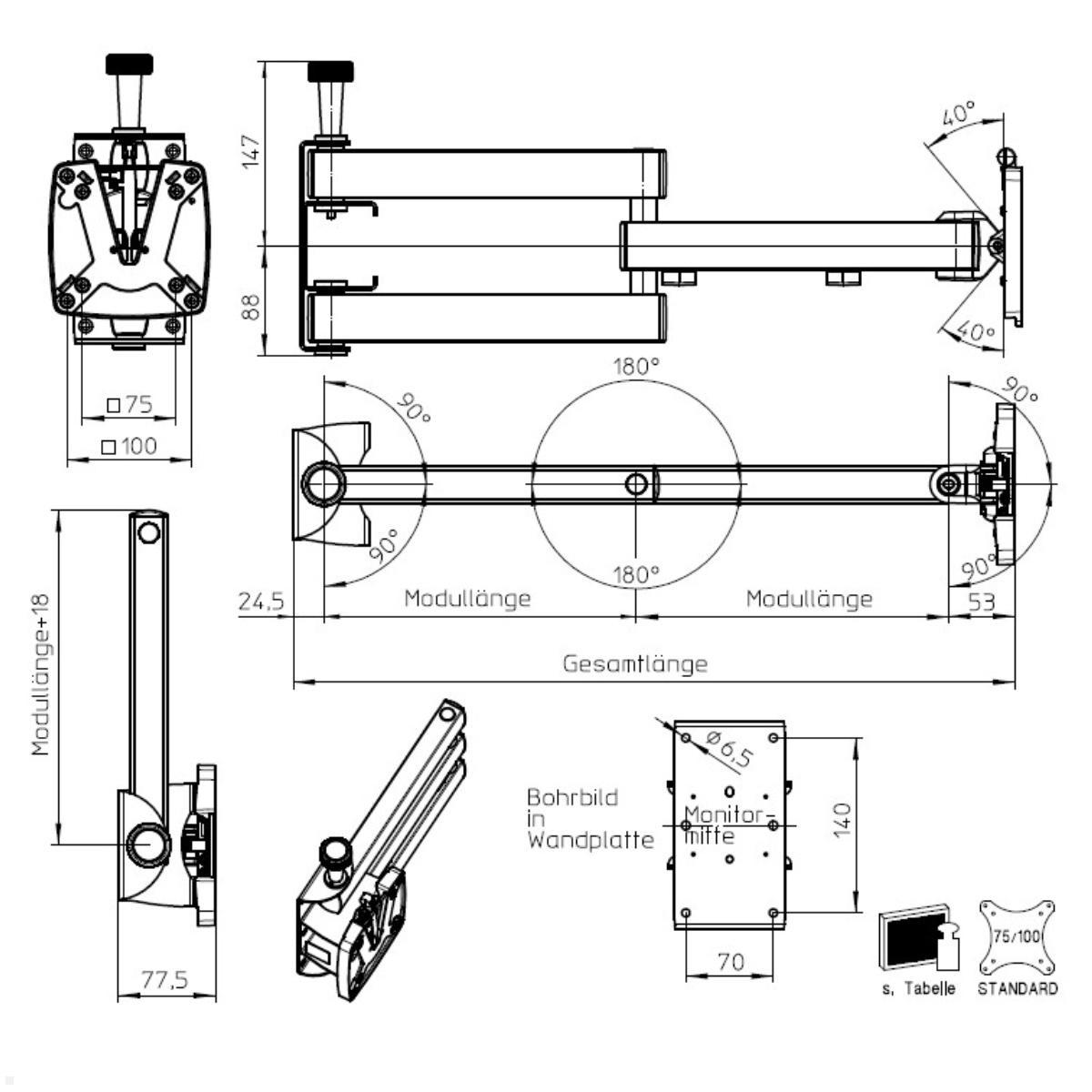 Novus SKY 10N TV Wandhalterung arretierbar 260mm, Maße Novus SKY 10N TV Wandhalterung arretierbar 260mm, Maße