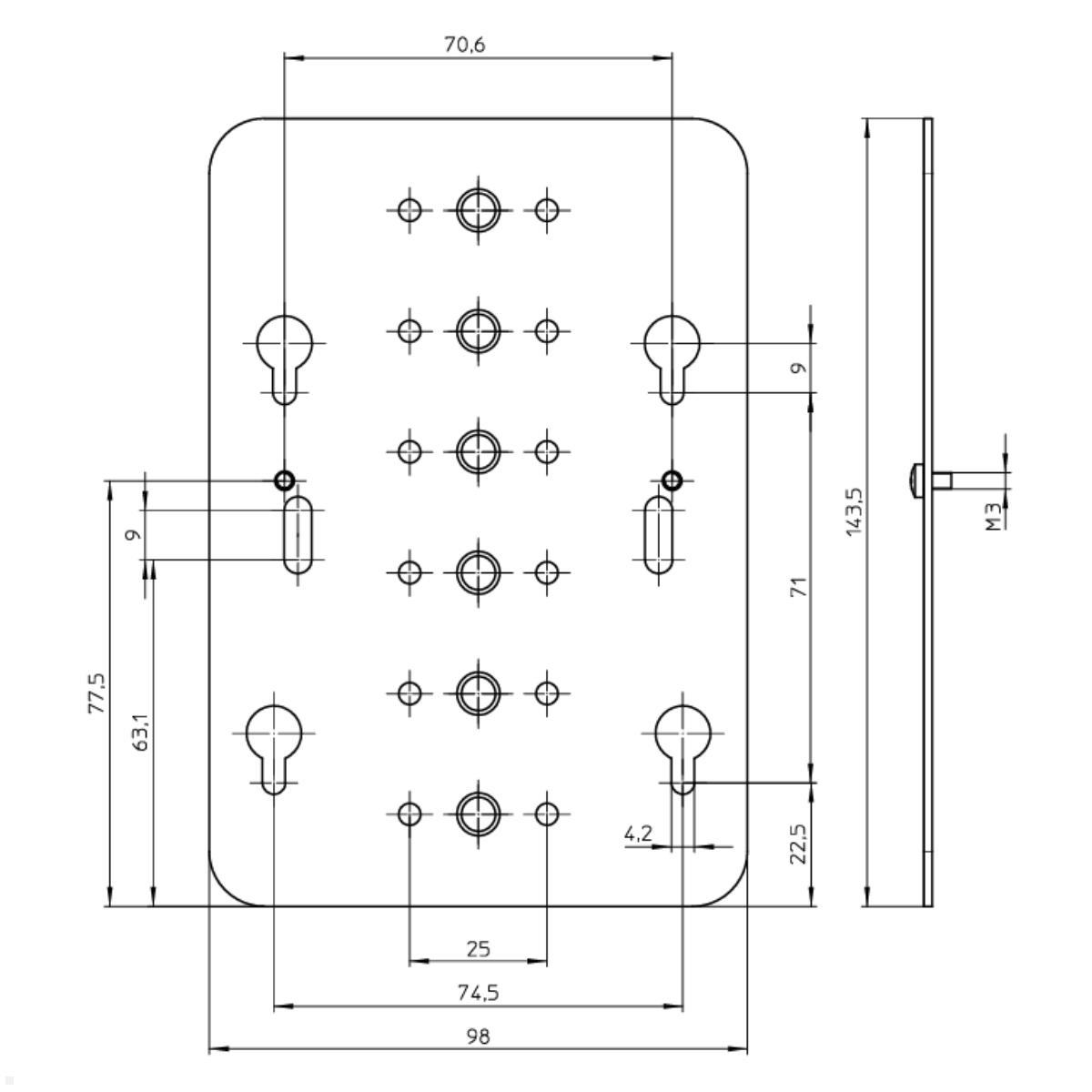 Novus POS connect plate Verbindungsplatte Verifone UX700 Zeichnung