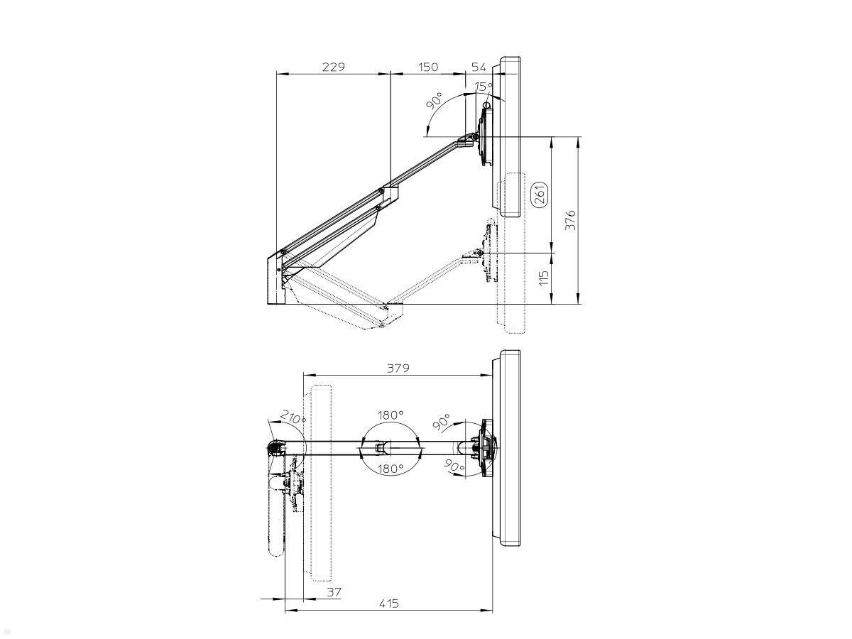 Novus Clu II Monitorarm ohne Befestigung, weiß (990+2001+000) technische Zeichnung Novus Clu II Monitorarm ohne Befestigung, weiß (990+2001+000) technische Zeichnung