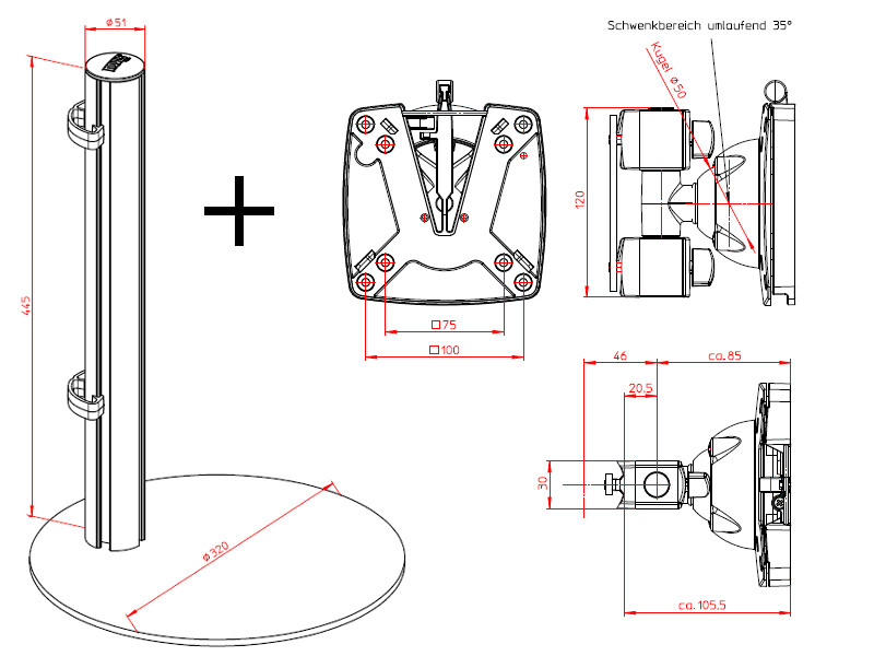 Novus TSS Standfuß mit Tragschlitten Zeichnung Novus TSS Standfuß mit Tragschlitten Zeichnung