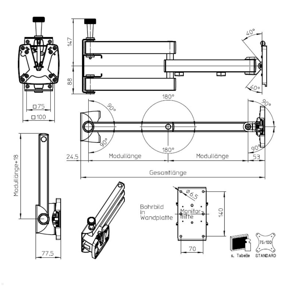 Novus SKY 10N TV Wandhalterung arretierbar 200mm, Maße Novus SKY 10N TV Wandhalterung arretierbar 200mm, Maße