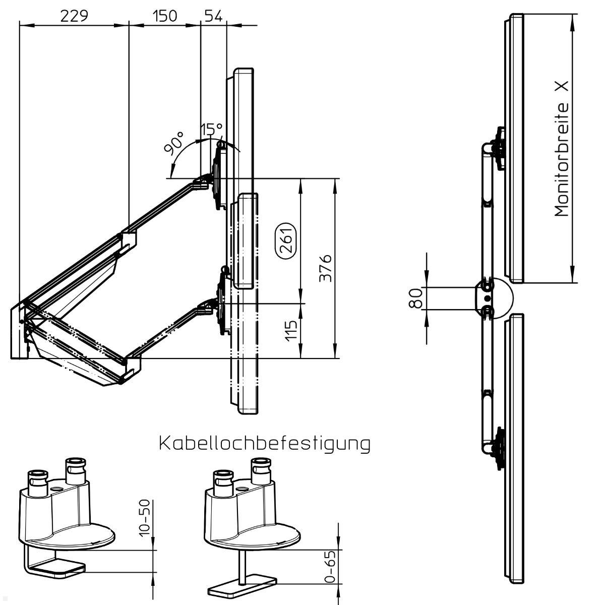Novus Clu Duo XL C Monitorhalterung für 2 Monitore (990+4011+001), weiß, technische Zeichnung Novus Clu Duo XL C Monitorhalterung für 2 Monitore (990+4011+001), weiß, technische Zeichnung