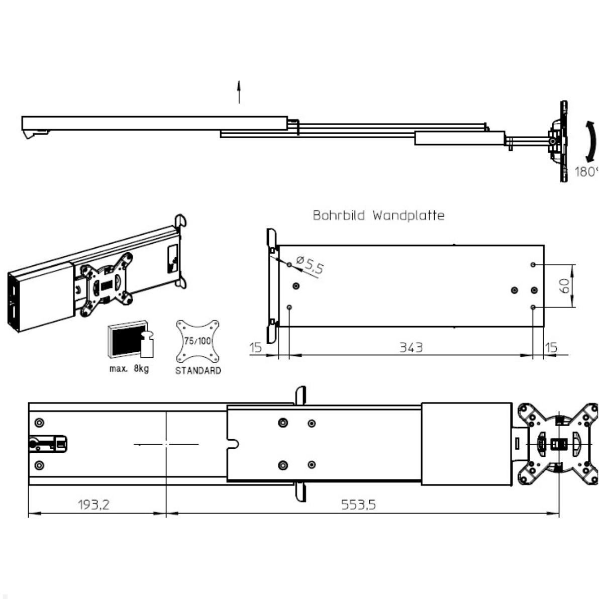 Novus SKY 20W Fernseh TV Wandhalterung, Maße