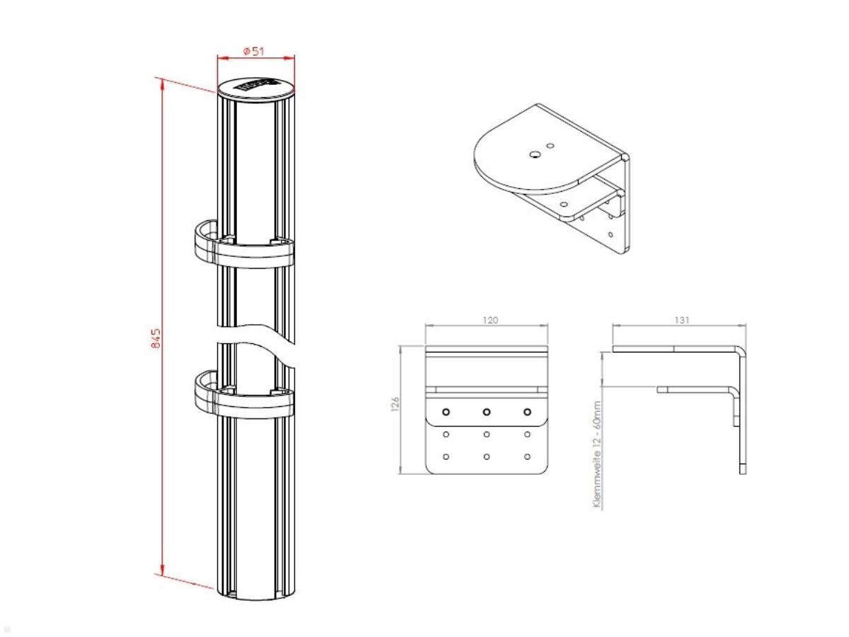 Novus Dual Monitorhalter TSS Säule 845 Tischklemme mit Tragschlitten , Zeichnung Säule Novus Dual Monitorhalter TSS Säule 845 Tischklemme mit Tragschlitten , Zeichnung Säule