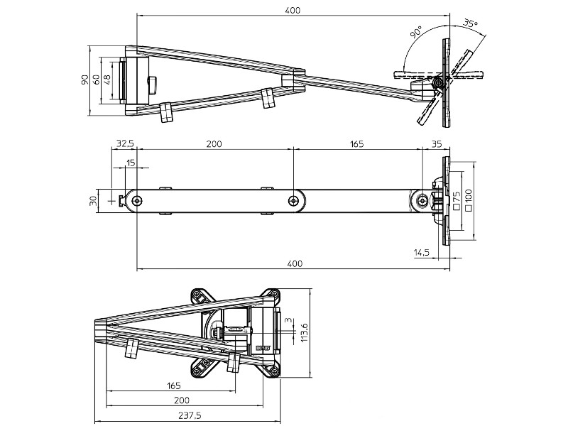 Novus MY one plus W Monitorhalter Wandschiene 910-2081-000 Maße
