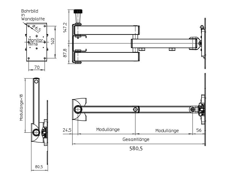 Novus SKY 10N TV Wandhalterung bis 32 Zoll, 250mm, Maße Novus SKY 10N TV Wandhalterung bis 32 Zoll, 250mm, Maße