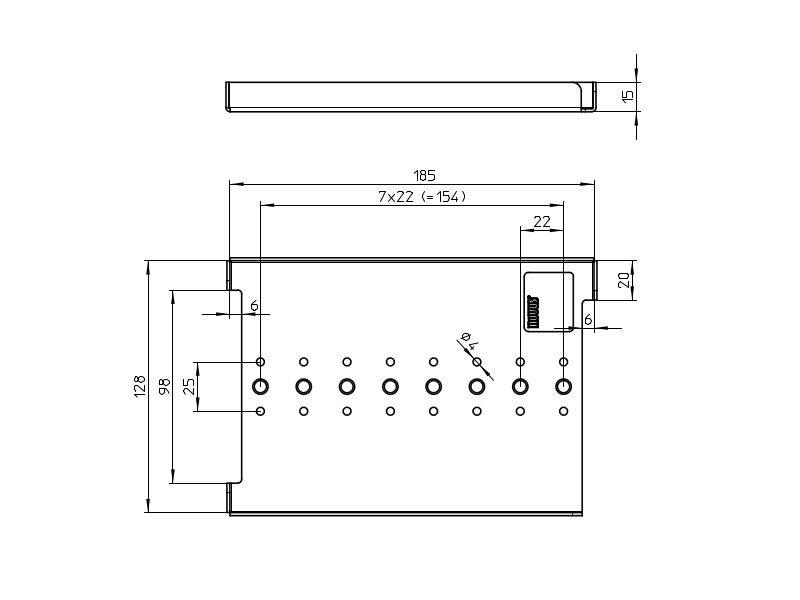 Novus POS Halterung für Drucker Epson TM-T70 (851+0035+024), technische Zeichnung Novus POS Halterung für Drucker Epson TM-T70 (851+0035+024), technische Zeichnung