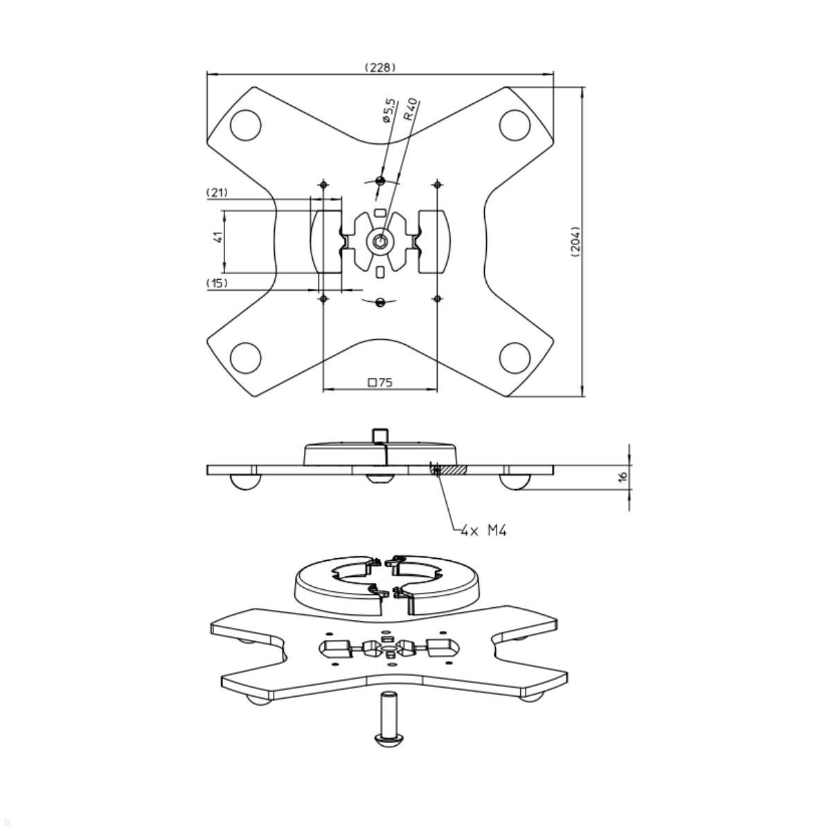 Novus Zubehör POS Standfuß in X-Form (795+1705+001), anthrazit, Zeichnung Maße Novus Zubehör POS Standfuß in X-Form (795+1705+001), anthrazit, Zeichnung Maße
