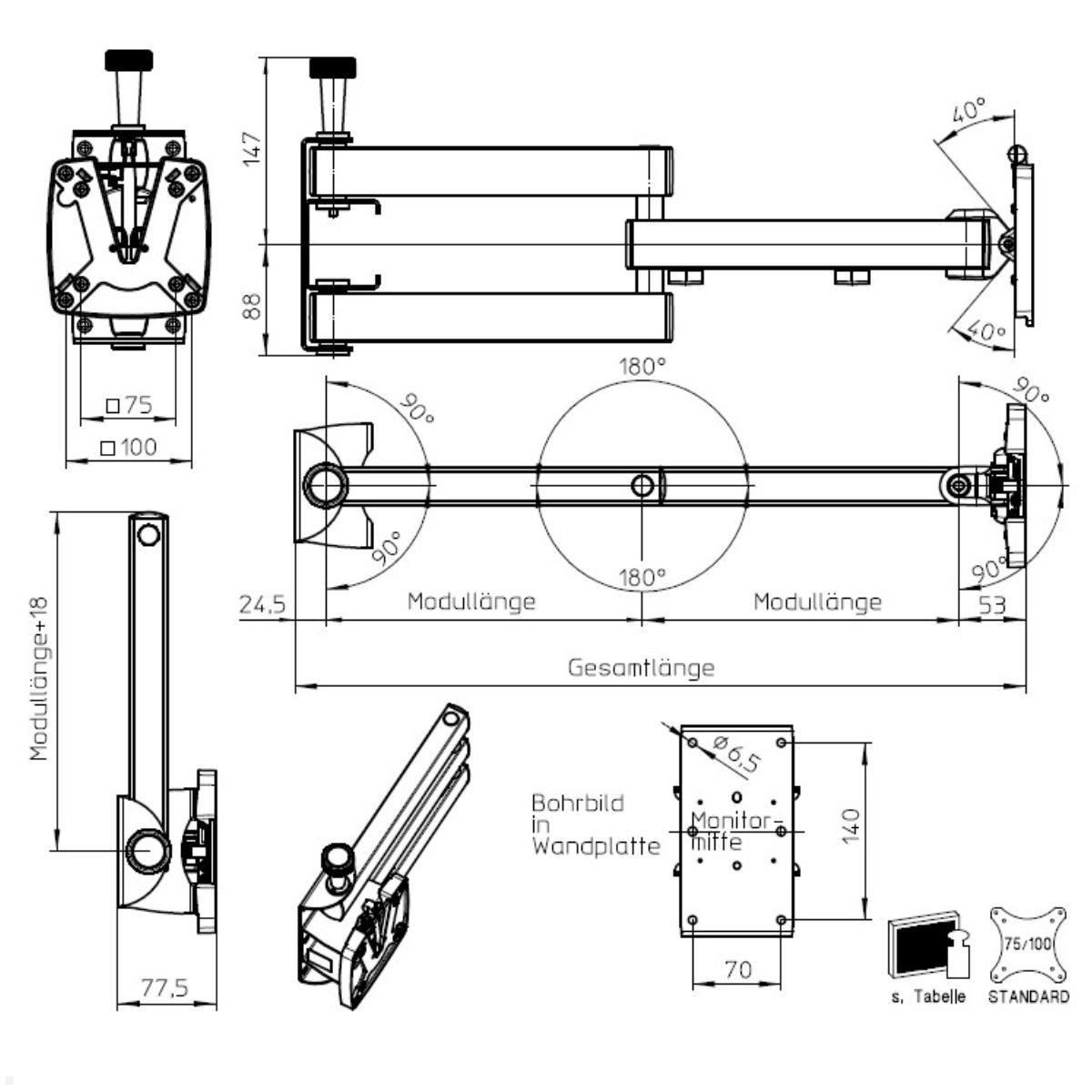 Novus SKY 10N TV Wandhalterung arretierbar 350mm, Maße Novus SKY 10N TV Wandhalterung arretierbar 350mm, Maße