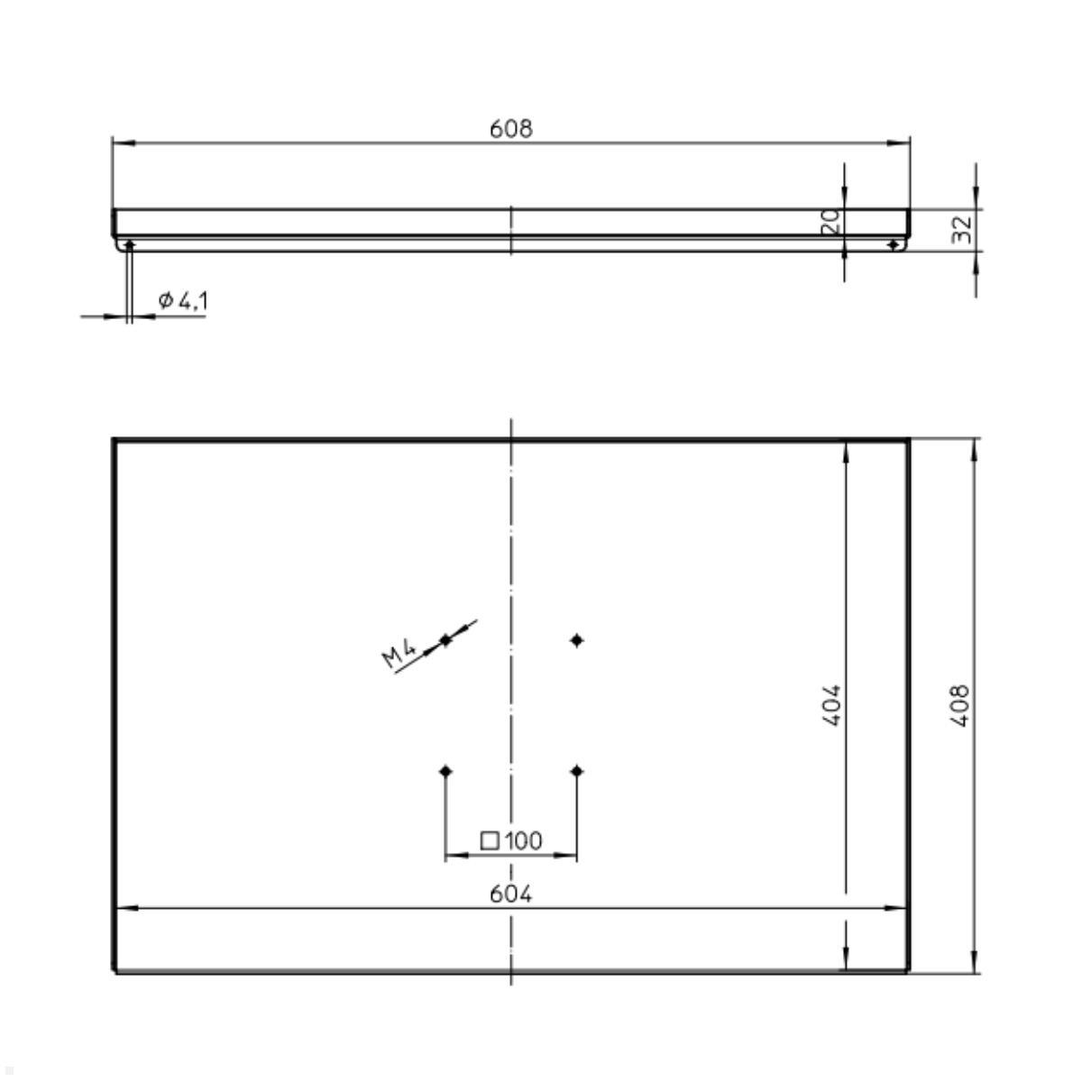 Novus TFC Ablageplatte HD Zubehör 600×400 mm Zeichnung mit Maßen